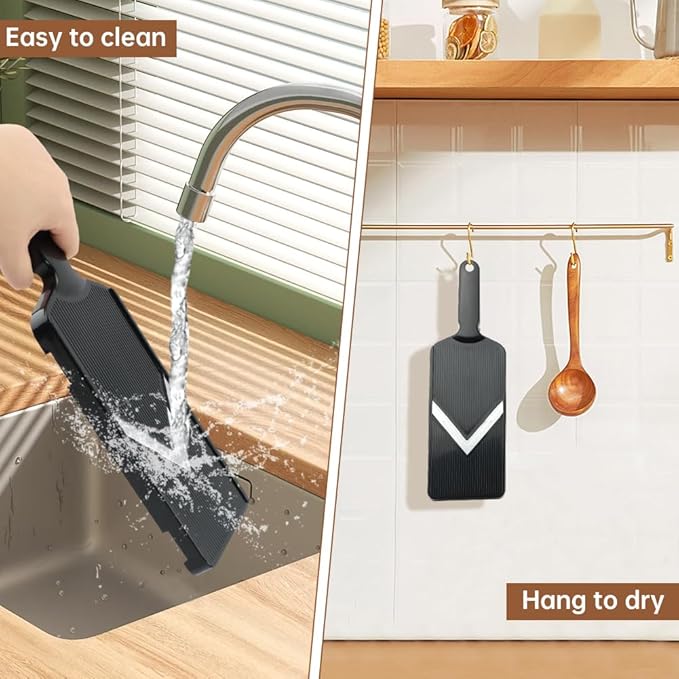 Mandoline Slicer for Kitchen, Multifunctional Handheld Potato Cucumber Slicer, Vegetable Mandoline Slicer with Hand Holder Cabbage Shredder Food Slicer for Potatoes, Onion(black)
