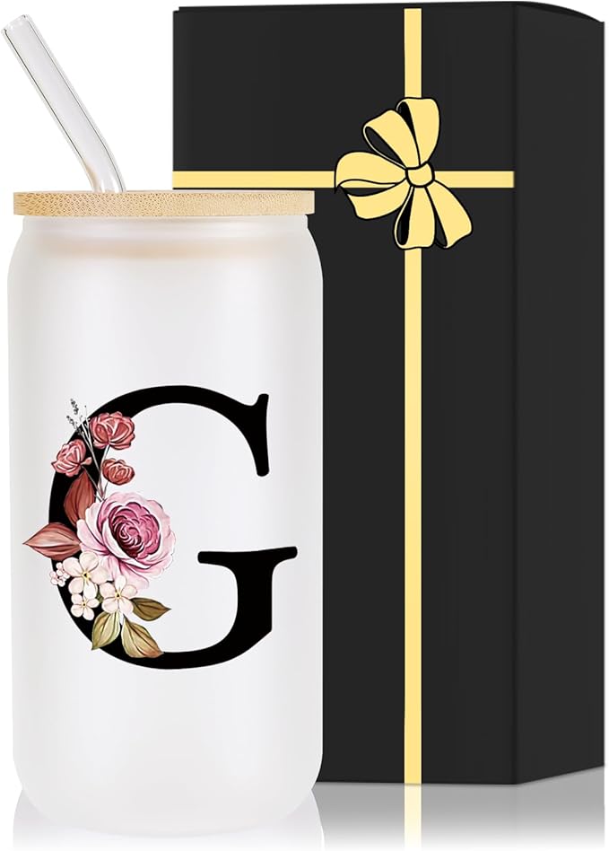 Monogrammed Glass Drinking Cup With Lid Straw Happy Birthday for Adult Men Women Who Have Everything Want Nothing Dad Mom Guy People Couples Parents Christmas Cool Funny Unique Special Gifts Present,G