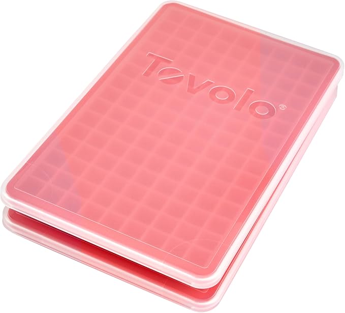 Tovolo Mini Ice Cube Tray with Lid Pack of 2 Small Ice Maker for Freezer, Silicone Mini Ice Cube Trays Small Square Nugget Ice Makes 270 Tiny Cubes BPA Free Stackable Dishwasher Safe, Candy Apple Red