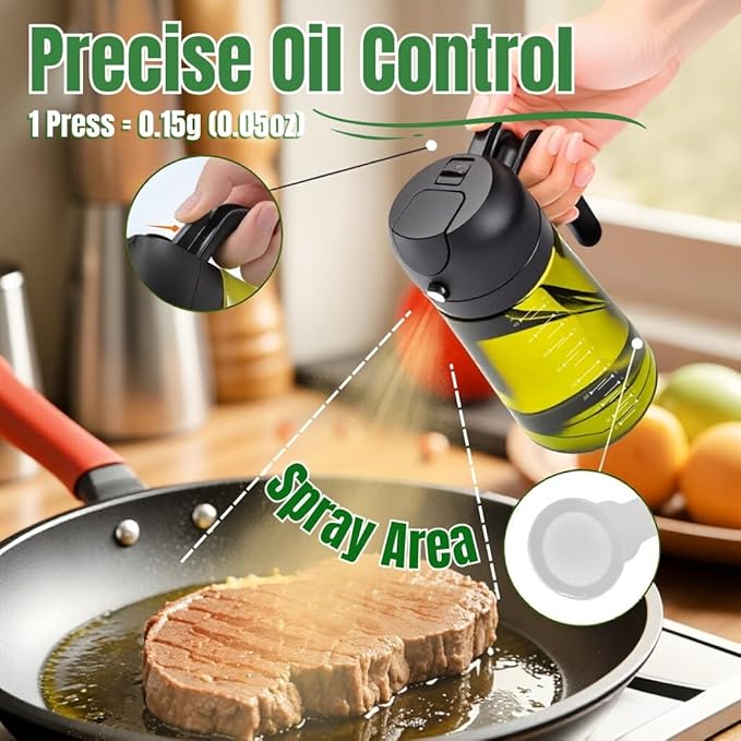 2 in 1 Olive Oil Dispenser and Sprayer,Kitchen oil dispenser bottle with measurement markings,16oz Light Blockage Dark Oil Sprayer,2pcs grilling spray bottle,oil sprayer fine mist for Salad