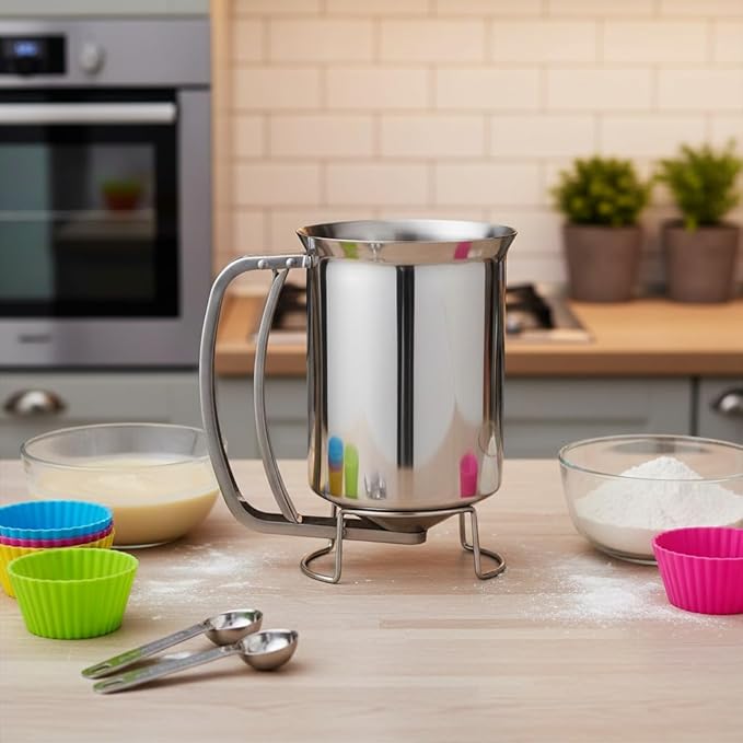 800ml / 27fl oz Pancake Batter Dispenser Bottle, Stainless Steel Funnel Cake Dispenser, Handheld Spout Squeeze Pancake Mix Batter Pourer Dispenser for Baking Cupcakes Muffins