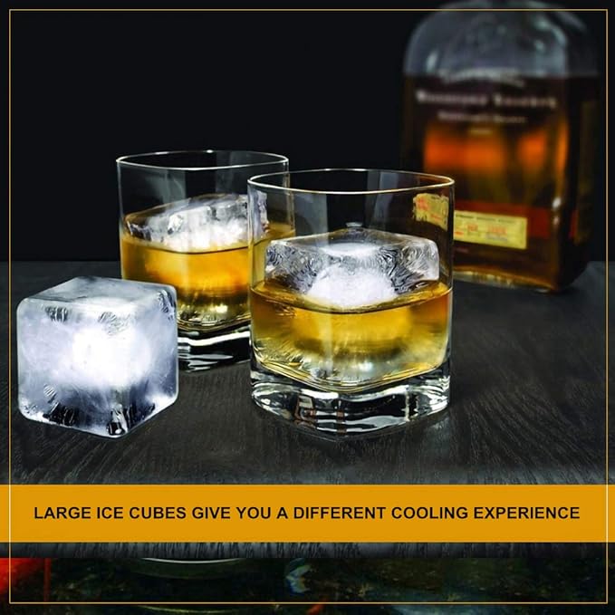 Ice Cube trays(set of 2), Silicone Sphere Ice Ball Maker with Lid and Large Square Ice Cube Molds for Whiskey Ice and Cocktails, Food Grade Silicone, Reusable and BPA-Free