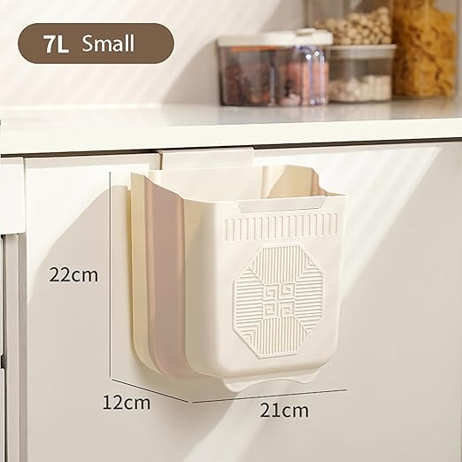 Yansanido Foldable Trash Can, 9.8 Inch x 7.87 Inch x 4.7 Inch Plastic White Hanging Garbage Can for Kitchen, Household, Office and Outdoors (Medium)