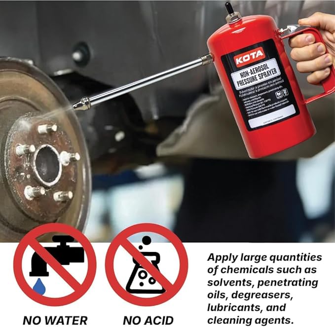 LAUCO Non Aerosol Pressure Sprayer with Funnel and Extension, Refillable Pressurized Sprayer Bottle for Oil, Solvent, Degreasers, Lubricants - Rechargeable Steel Canister and Brass Nozzles, 32oz