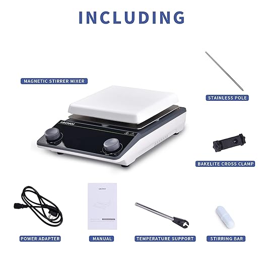 Magnetic Stirrer Hot Plate Stirrer 300℃ Max.5L 5.9inch Magnetic Stir Plate 1600RPM Magnetic Mixer Magnetic Hotplate Stirrer with Stir Bar&Temp Probe Sensor,(No Screen)