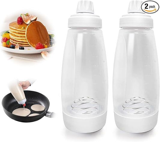 bCrush Pancake Batter Dispenser with Blender Balls, Equipped with Silicone Spatula Pancake Mixer Bottle, Kitchen Batter Squeezer Bottle Suitable for Cupcakes, Pancakes, and Muffins
