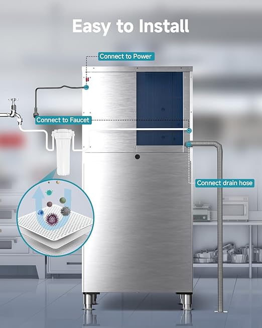 EUHOMY Commercial Ice Maker Machine,800lbs/24H,Industrial Ice Machine with 300lbs Storage Bin,Ice Ready in 10-15 Mins,SECOP Compressor&ETL,Stainless Steel Ice Maker for Bar/Cafe/Restaurant/Business
