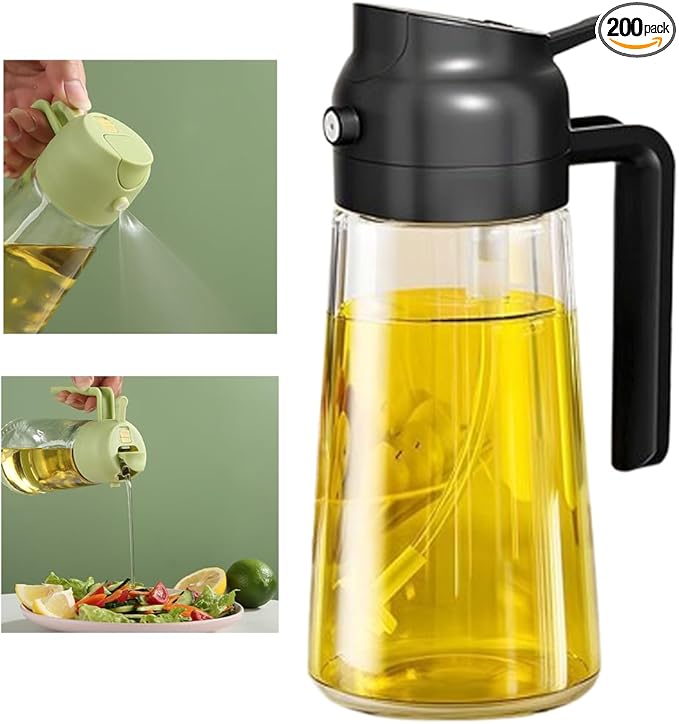 Olive Oil Sprayer Mister for Cooking,Olive Oil Dispenser Bottle 2 IN 1,17oz Oil Mister Spray Bottle,Premium Glass Oil Spritzer Bottle for Kitchen Air Fryer,Baking,Salad,Grilling,BBQ (Black 1 Pack)