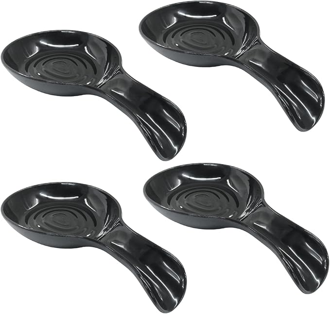 Black Plastic Spoon Rest Set, Serving Spoon holder for Stove Top, Kitchen Utensil Rack for Tongs, Spatulas(4Pcs)