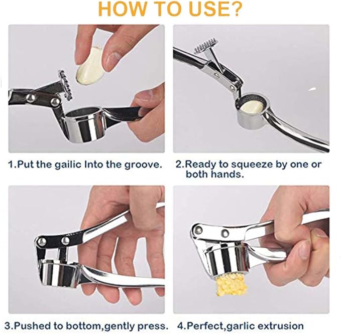 NZM Garlic Press - 304 Stainless Steel Garlic Mincer & Crusher, Heavy Duty, Easy Squeeze, Rust Proof, Easy Clean - Garlic Press for Kitchen, Ginger Peeler Garlic Crusher