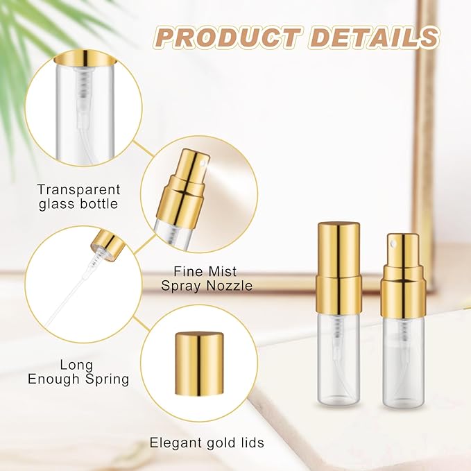 30 Pack Empty Mini Glass Spray Bottle Refillable Fine Mist Perfume Atomizer Portable Travel Sample Spray Bottles Containers For Perfume Essential Oils Cosmetics Liquid (clear bottle, 3ml)