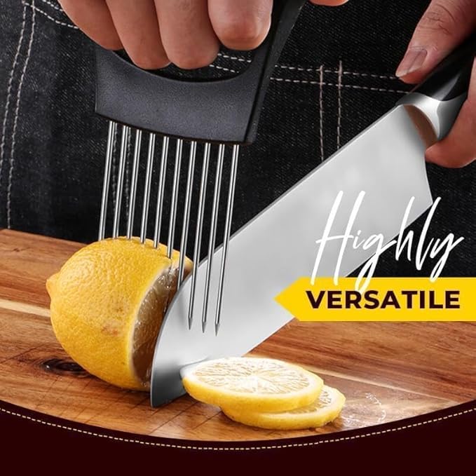 Stainless Steel Onion Slice Holder, Lemon Slicer Vegetable Cutter, Chopper Slicing Assistant Tool for Meat, Onion, Potato, Tomato Home Kitchen Tools (1 PCS)