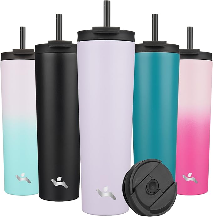 Konokyo 34 OZ Insulated Tumbler with Lid and 2 Straws Stainless Steel Water Bottle Vacuum Travel Mug Coffee Cup,Taro