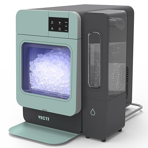 VECYS Nugget Countertop Ice Maker W/Side Tank, 44LBS Daily Ice Making Capacity, Portable Design Nugget Ice Maker Machine with Self-Clean Function, Green