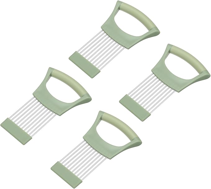uxcell 4 Pcs Onion Slicer Holder, Stainless Steel Vegetable Cutting Holder Food Cutter Tool for Slicing Storing Onions Tomatoes Potatoes Avocados Apples, Green