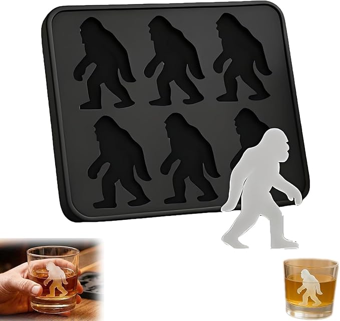 Bigfoot Ice Mold, 6 Cavity Monster Ice Tray Sasquatch Shape Silicone Ice Cube Mold, Reusable Funny Bigfoot Ice Cube Mold for Whiskey Party Drinks DIY Ice Cubes
