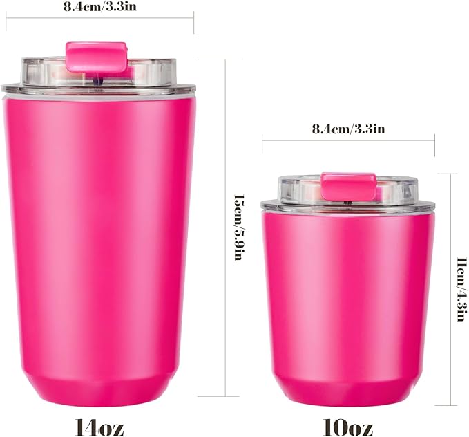 Puraville Insulated Tumblers with Lid, 10 oz Travel Coffee Mug Stainless Steel Vacuum Cup, Leak Proof Reusable Double Walled Coffee Tumbler for Iced and Hot Drinks, Fuchsia