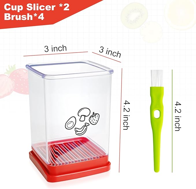 2Pcs Cup Slicer,Stainless Steel Fruit Slicer for Strawberry and Banana, Red Multifunctional Kitchen Portable Slicing Tool for Vegetable Salad