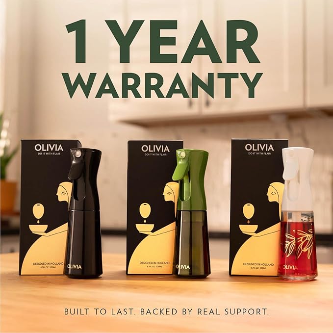 FLAIROSOL OLIVIA Oil Sprayer for Cooking, 200ml Glass Olive Oil Sprayer, Continuous Cooking Spray Bottle with Portion Control, Olive Oil Dispenser for Kitchen, Air Fryer, Salad, BBQ (Golden Leaves)