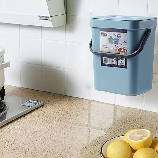 Small Trash Can with Lid Mini Kitchen Hanging Trash Can Tightly Sealed Odor Free, Small Countertop Compost Bin for Scraps from Daily Cooking, Mountable Trash Bin for Kitchen Counter, 5L (blue, 5L)