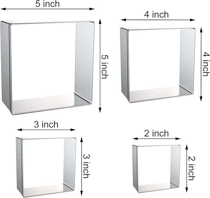 Square Cookie Cutter Set Large - 5 Inch, 4 Inch, 3 Inch, 2 Inch - Geometric Frame Plaque Cookie Cutters Shapes Biscuit Molds - Stainless Steel