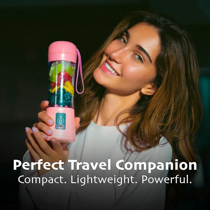 Portable Blender - Cordless 13oz. Personal Blender for Shakes and Smoothies, Licuadora, BPA Free, USB-C Rechargeable, Mini juicer for Travel, Leakproof, Juicer Cup, Ice Crush (Pink)