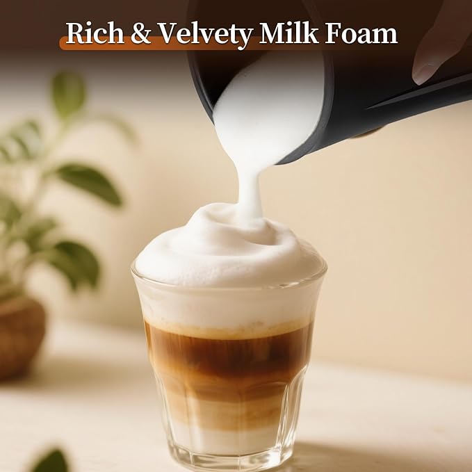 4-in-1 Milk Frother, Liksiy Milk Frother and Steamer, Auto Shut-Off Coffee Frother with Hot & Cold Foam, Quiet Design Frother Machine for Latte, Cappuccino, Macchiato