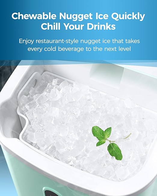 Ice Makers Countertop Nugget Ice Cubes, Portable Ice Maker, Self Cleaning Pebble Ice Machine, 33lbs/24h, Lower Noise, Small Sonic Ice Maker for Home, Kitchen, Office, Counter Top Pellet Ice Generator