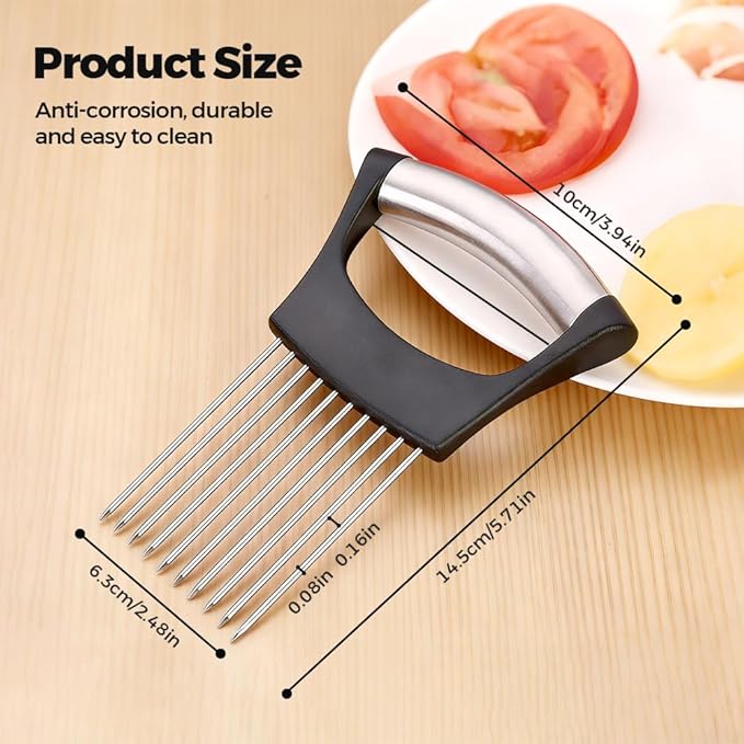 Onion Holder for Slicing, 2026 New Stainless Steel Onion Slicer Vegetable Chopper,Cutter for Meat, Onion, Potato, Tomato,Fruit,Food Slicer Assistant Tool,kitchen gadgets (Black 1PC)