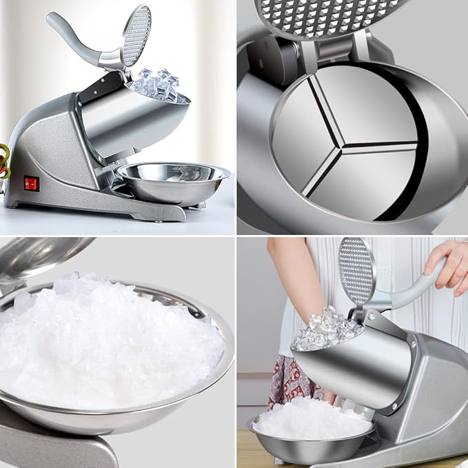 Snow Cone Machine 380w Shaved Ice Machine 3 Blades Ice Shaver 280lbs/hr Electric Ice Crusher Prevent Splash Snow Cone Maker for Home and Commercial with Ice Pick