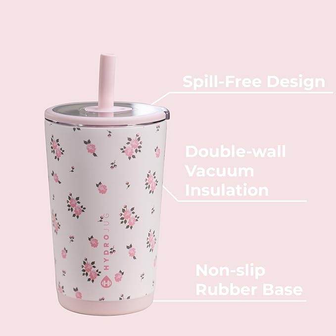 HydroJug Everyday Tumbler 14 oz – Ceramic-Lined Insulated Tumbler with Straw and Soft-Touch Lid, Cup Holder Friendly, Double-Wall Vacuum Insulation, Reusable Travel Cup – Wildrose