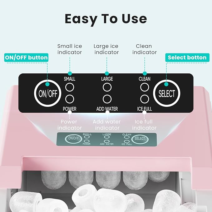 OLIXIS Ice Maker Machine with Handle,26lbs in 24Hrs,9 Ice Cubes in 6 Mins,Auto-Cleaning Portable Ice Maker with Basket and Scoop, Countertop Ice Maker for Home, Kitchen, Camping, RV - Pink
