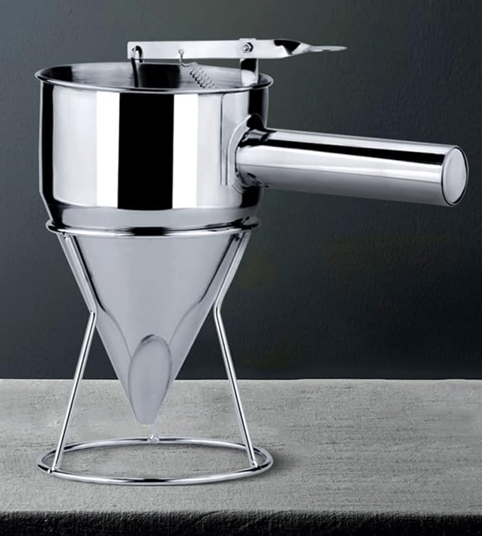 Pancake Batter Dispenser With Stand, Stainless Steel Funnel With Detachable Handle, For Takoyaki, Baking, Cupcakes, Muffins-Cooking Crepes, Waffles (600ml / 20.3oz)
