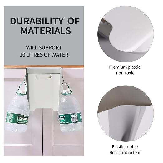 Hanging Collapsible Trash Can - 9L Wall Mounted Foldable Waste Bin for Kitchen Cabinet Door - Quickly Clean Counter, Sink, Bathroom - RV, Car, Camping Folding Garbage Basket (White)