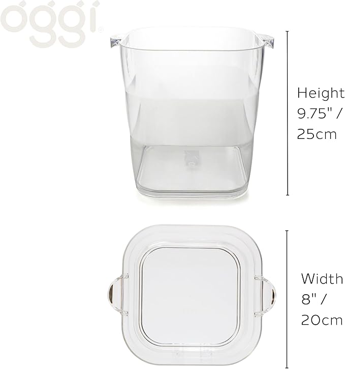 OGGI Acrylic Square Ice Bucket - Clear Beverage Cooler w/Handles, Wine Cooler, Beer Chiller, Ideal Drink Buckets for Parties, Use Ice Tub for Indoor or Outdoor Bars, 8˝ x 8˝