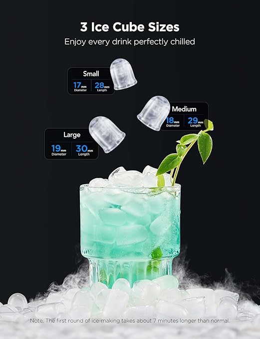 GoveeLife Smart Ice Maker Countertop, Portable Ice Machine with Voice Control, 9 Ice Cubes in 6 Minutes 3 Sizes, 26lbs/24Hrs, Self Cleaning RGB Lights, Quiet Ice Maker with Scoop for Kitchen Black