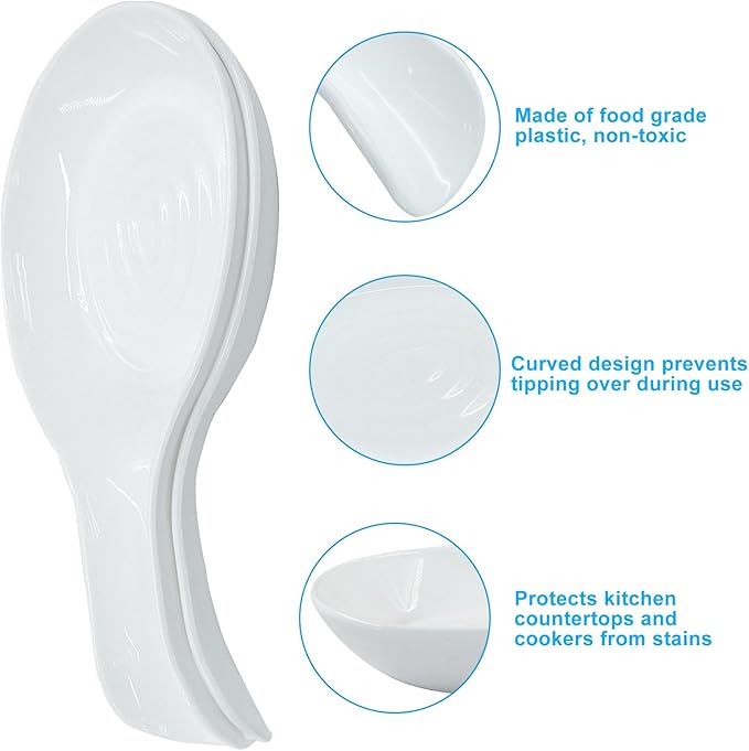White Plastic Spoon Rest Set, Serving Spoon holder for Stove Top, Kitchen Utensil Rack for Tongs, Spatulas(4Pcs)