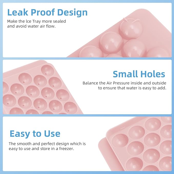 2 Pack Ice Cube Trays Set -with Lids, Storage Container & Ice Tongs,66-Count Stackable Freezer Ice Cube Molds,BPA-Free Mini Ice Maker for Whiskey, Cocktails, Soda & More (1xBlue+1xPink)