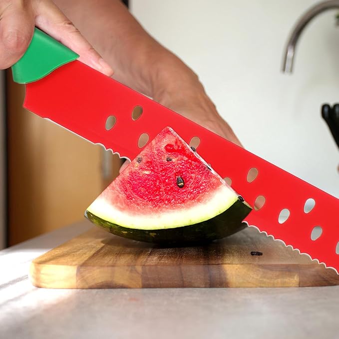 Garneck Multifunctional Watermelon Knife with Sleeve: 16.5 Inch Serrated Watermelon Cutter Slicer Tool for Melon Fruit Bread Cake and Vegetables - Long Cutting Knife for Home Kitchen Restaurant