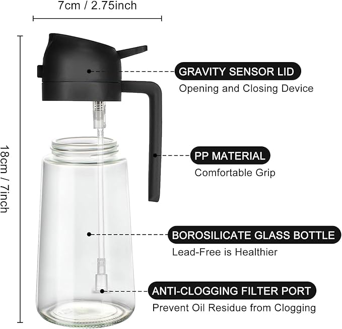 2 In 1 Oil Dispenser And Oil Sprayer, 16 Oz/470 Ml Oil Dispenser For Kitchen Spray, With Fine Mist Nozzle, Suitable For Cooking, Air Fryer, Salad, Grilling(black)