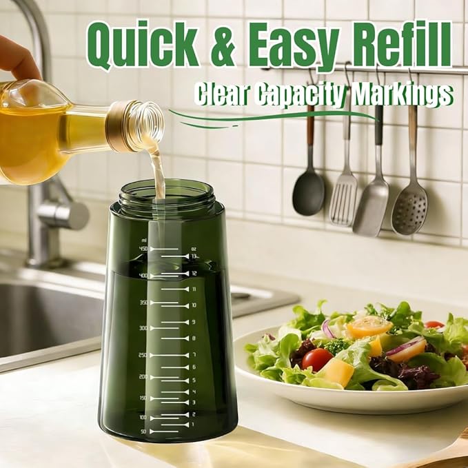 2 in 1 Olive Oil Dispenser and Sprayer,Kitchen oil dispenser bottle with measurement markings,16oz Light Blockage Dark Oil Sprayer,2pcs grilling spray bottle,oil sprayer fine mist for Salad