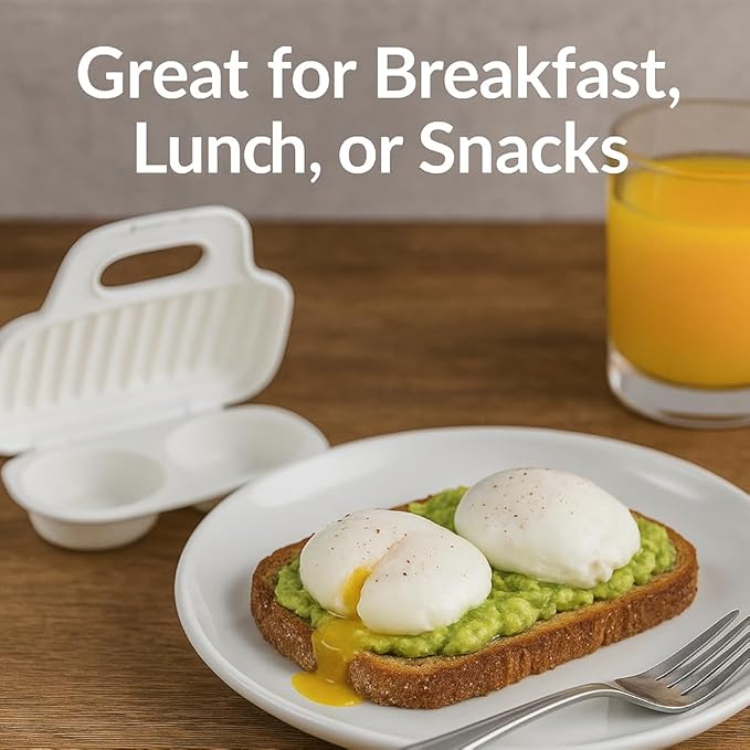 Microwave Egg Poacher BPA-Free by Dependable Industries Inc. Essentials – Quick & Easy 2-Cavity Egg Cooker for Perfect Poached Eggs in Minutes – Dishwasher & Microwave Safe