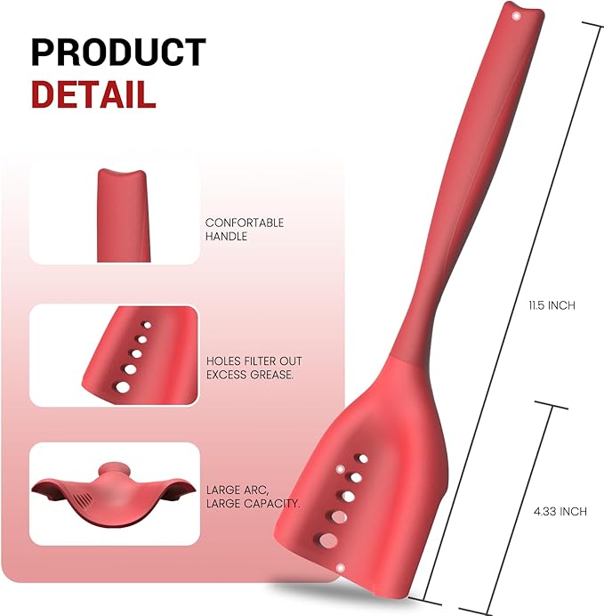 Mincing Spatula Meat Chopper, Hamburger Grinder, Premium Heat Resistant Smasher for Ground Beef, Potato Mix Tool, Meat & Poultry Tenderizers-Red