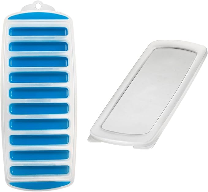 Resusable Silicone and Plastic Water Bottle Ice Mold, Easy-Release Long Ice block Maker for Chilling Whiskey, Cocktails, Coffee, Makes 10 Sticks at Once(Blue)