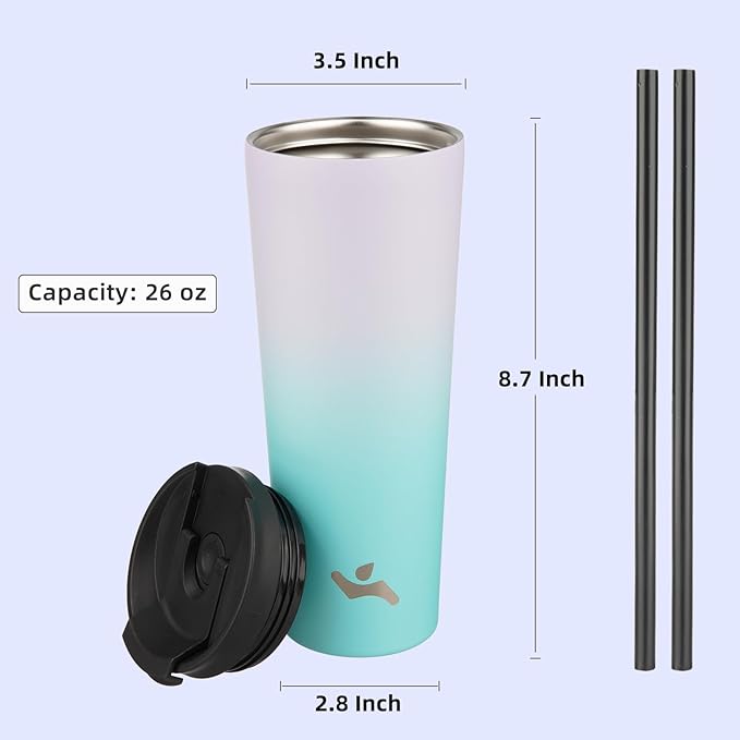 Konokyo 26 OZ Insulated Tumbler with Lid and 2 Straws Stainless Steel Water Bottle Vacuum Travel Mug Coffee Cup,Lavender Green