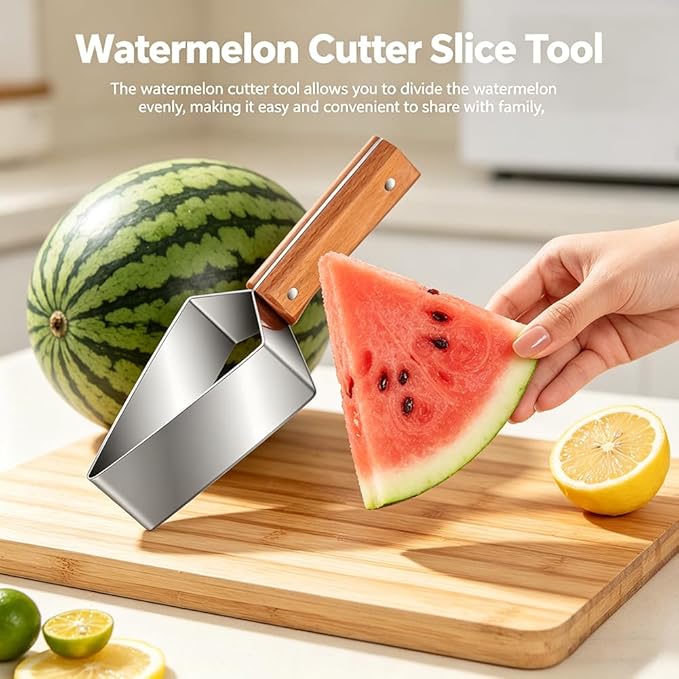 Triangle Watermelon Cutter, 2026 Upgraded 304 Stainless Steel Watermelon Slicer with Wooden Handle - Melon Slicer, Fruit Cutter for Kitchen Gadgets (3 Pcs)