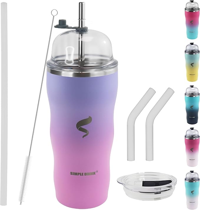 20Oz Insulated Tumbler With Straw And Lid,Stainless Steel Straws for Tumbler,Double Wall Vacuum Travel Mug,Spill Proof Tumble, Travel Cup for Iced Coffee,Pink Tumbler