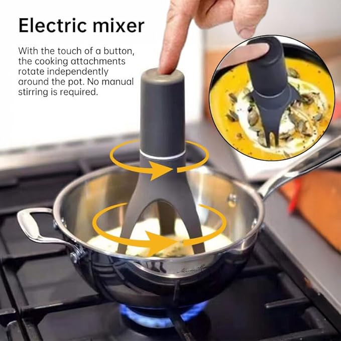 Automatic Pot Stirrer with 3 Speed Settings Hands-Free Electric Self Stirring Kitchen Tool for Sauce, Soup & Gravy, Battery Operated Smart Cooking Gadget, Heat Resistant & Dishwasher Safe