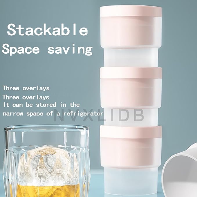 Ice Ball Making Mould - Set of 3 Round Ice Cube Mould 2.4" Spherical Ice Cube for Whiskey, Cocktail, Bourbon (3 blues) (pink)