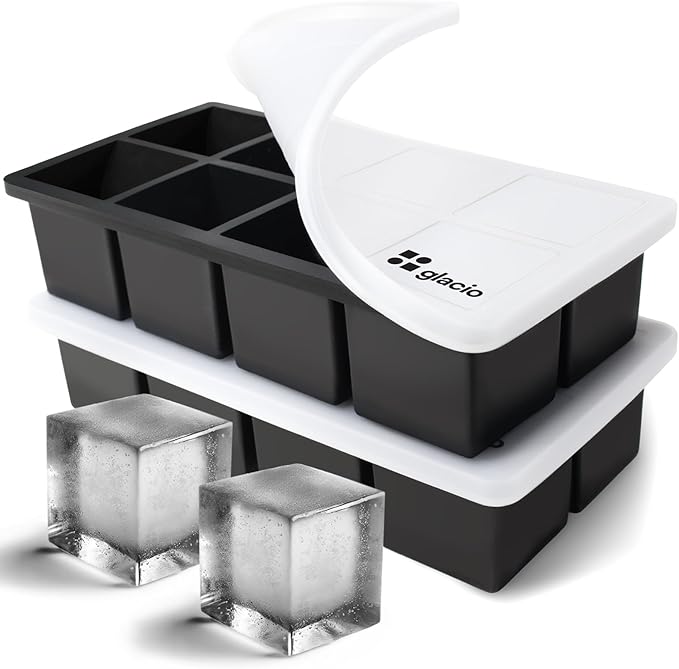 Ice Cube Molds – 2-Pack Silicone Trays for 8 Large Square Cubes – Slow-Melt Ice for Whiskey, Cocktails, Coffee & More